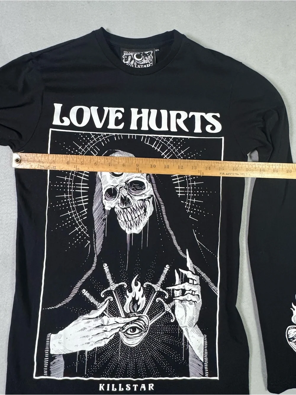 Killstar Black 'Love Hurts' Gothic Skull Long Sleeve Tee - Picture 4 of 13